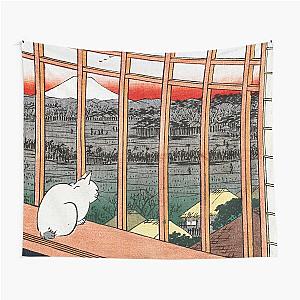 Utagawa Hiroshige Japanese Woodblock Cat Print Tapestry