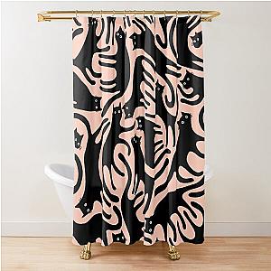 Curious Black Cats on Peachy Pink Shower Curtain