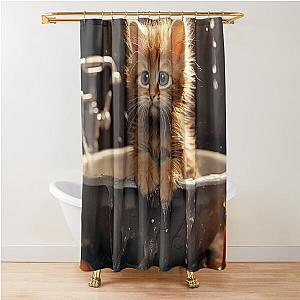 Cat taking a bath Shower Curtain