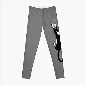 Black and White Cat Hanging On - Funny Tuxedo Cat Leggings