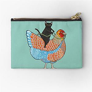 Chicken Ride Wyandotte and Black Cat Zipper Pouch