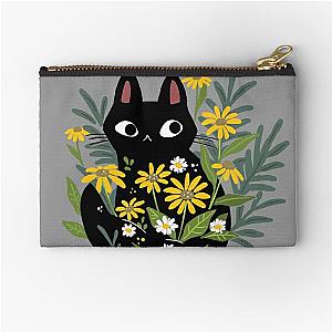 Black cat with flowers  Zipper Pouch