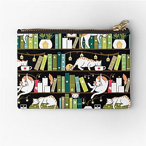 Library cats - whimsical cats on the book shelves  Zipper Pouch