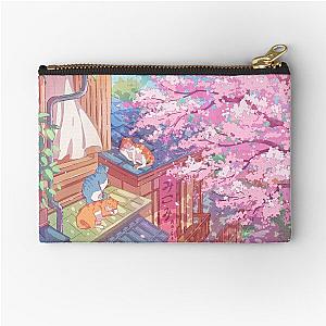 The cute cats, rooftops, and pink cherry blossom  Zipper Pouch