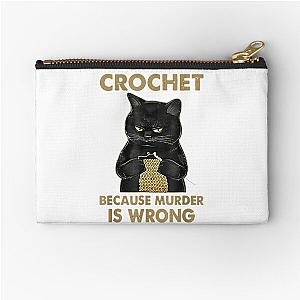 Black Cat Funny Crochet because murder is wrong  Zipper Pouch