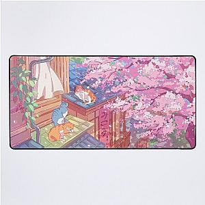 The cute cats, rooftops, and pink cherry blossom  Desk Mat