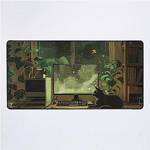 Lofi Gamer Room: Cozy Design with Plants, Lofi Cat, Gaming PC & Books Desk Mat