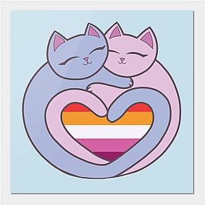 Lesbian Posters - Lesbian Flag Heart Cats Kawaii Poster TP1503