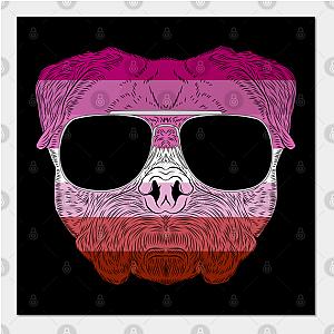 Lesbian Posters - Pug Dog Face Gay Pride Lesbian Rainbow Flag with Sunglasses Poster TP1503