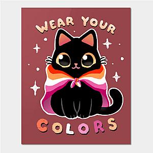 Lesbian Posters - Lesbian LGBT Pride Cat - Kawaii Rainbow Kitty - Wear your colors Poster TP1503