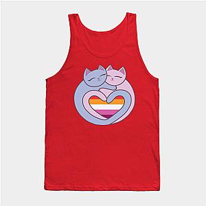 Lesbian Tank Tops - Lesbian Flag Heart Cats Kawaii Tank Top TP1503