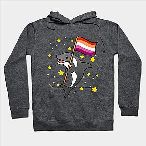 Lesbian Hoodies - Orca With Orange Pink Lesbian Pride Flag Hoodie TP1503