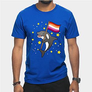 Lesbian T-Shirts - Orca With Orange Pink Lesbian Pride Flag T-Shirt TP1503