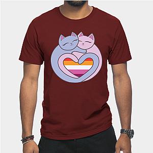 Lesbian T-Shirts - Lesbian Flag Heart Cats Kawaii T-Shirt TP1503