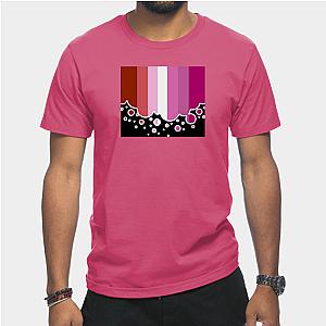 Lesbian T-Shirts - Lesbian Pride Flag Falling Bubbles Silhouette on Black T-Shirt TP1503