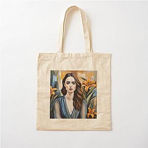 Emily in Paris Lily Collins picture with Lily flowers Cotton Tote Bag
