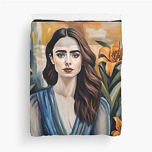 Emily in Paris Lily Collins picture with Lily flowers duvet cover