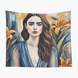 Emily in Paris Lily Collins picture with Lily flowers Tapestry