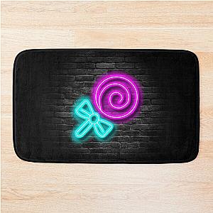 Neon Lollipop Sign (Brick Wall Background) Bath Mat