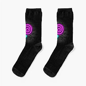 Neon Lollipop Sign (Brick Wall Background) Socks