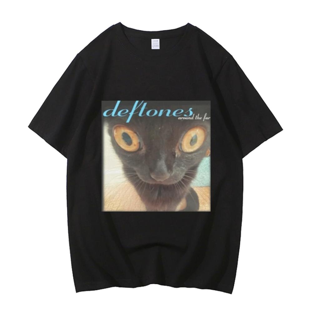Rockstar Ready: The Coolest Music Band Merchandise for Any Occasion 1 - Mamamoo Store Deftones Around The Fur Cat T Shirt Men Women Street Hip hop Harajuku Short Sleeves High - Mamamoo Store