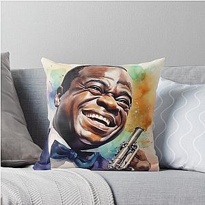 Louis Armstrong Watercolor Portrait Digital Art Throw Pillow
