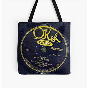 West End Blues - Louis Armstrong and His Hot Five 1928 Okeh 78 Label All Over Print Tote Bag