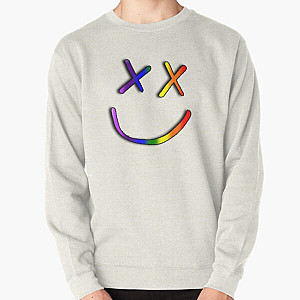 Louis Tomlinson Sweatshirts - Louis Tomlinson Rainbow Smiley 2 - White Pullover Sweatshirt RB0308