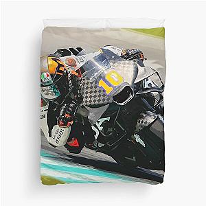 Luca Marini Racing His 2024 MotoGP Motorcycle in the Corners Watercolor Duvet Cover