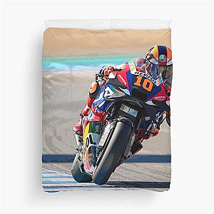 Luca Marini on his 2024 motorcycle racing in the corners Duvet Cover