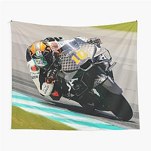Luca Marini racing his 2024 MotoGP Motorcycle in the corners watercolour Tapestry