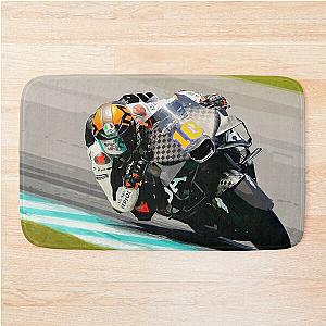 Luca Marini racing his MotoGP Motorcycle in the corners watercolor Bath Mat