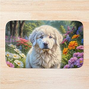 Mabel Pyrenees Puppy Portrait Painting Bath Mat