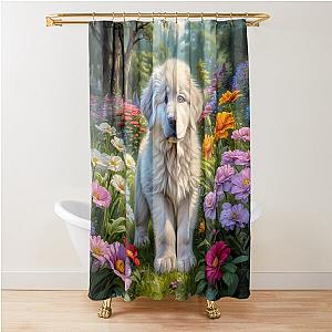 Mabel Pyrenees Puppy Portrait Painting Shower Curtain