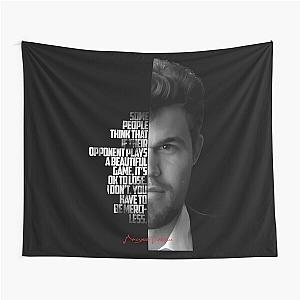 Black and White Magnus Carlsen Quote Tapestry