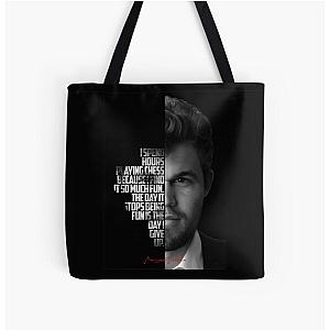 Black and Magnus Carlsen Quote All Over Print Tote Bag