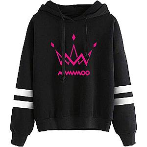 Mamamoo Hoodies - Pink Logo Striped Pullover Hoodie