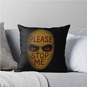 Please Stop Me Disturbing Mask Art Inspired by Manhunt Game Horror Throw Pillow