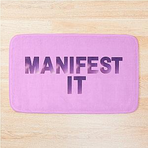 Manifest Your Dream Life and Goals - Manifestation and Law of Attraction Inspiring Text in Purple with Pink Clouds Bath Mat