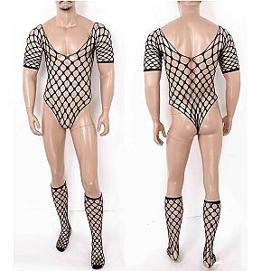 Sissy Men Women Jumbo Fishnet Body See-through Jumpsuit