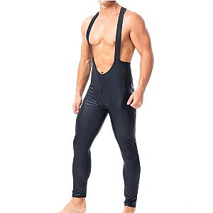 Mankini Bodysuits Overalls Leather Zipper Jumpsuit