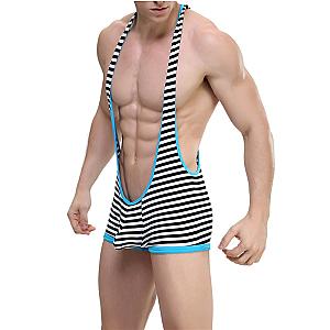 Maniki Sexy Underwear - Striped Men Bodysuit Bugle Pouch