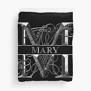 Mary Name Monogram - Letter M - Silver - Black Background - Duvet Cover