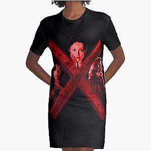 X Trilogy Mia Goth - Pearl, Maxxxine, A24 - Distressed Graphic T-Shirt Dress