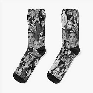 Maya Hawke Abstract Collage Art - Black and White Aesthetics Socks