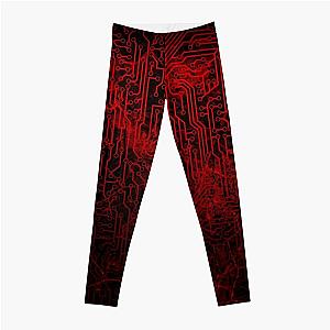 Blood Red and Black Digital Mayhem Circuit Board Leggings