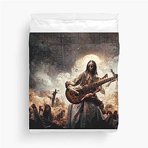 Zombie Jesus Titan Playing Metallica Guitar Duvet Cover