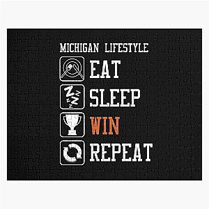 Michigan Lifestyle Eat Sleep Win Repeat Football Jigsaw Puzzle