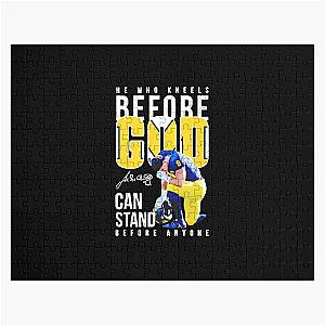 J.J. McCarthy Michigan Wolverines he who kneels before god can stand before anyone signatures Jigsaw Puzzle