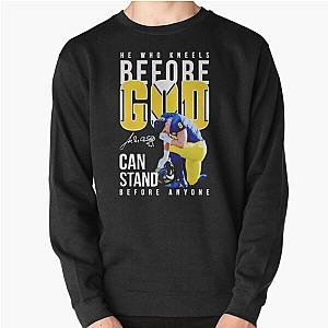 J.J. McCarthy Michigan Wolverines he who kneels before god can stand before anyone signatures Pullover Sweatshirt